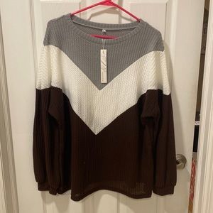 Brown and White Chevron Pullover Sweater